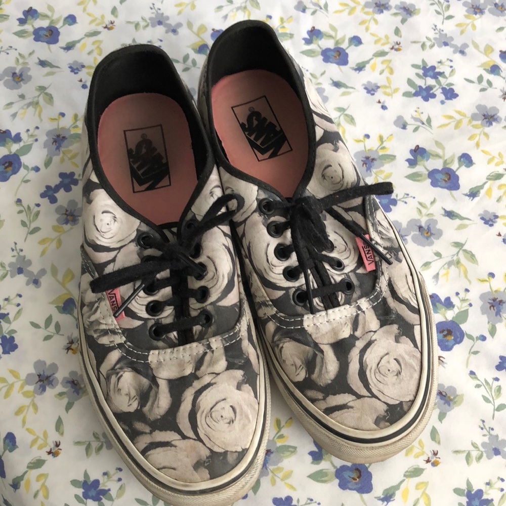 Black and white floral Vans